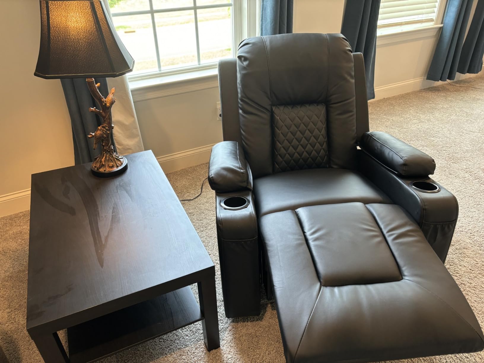 FURNIMAT Recliner Chair for Adults, Oversized Manual Pull Tab Reclining Chair, 2-Tier Cushions, Minimalist Style Single Sofa for Living Room, RV (Polished Microfiber) customer photo 2
