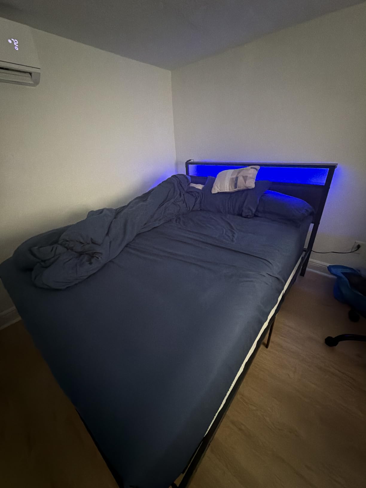 Furnulem Queen Bed Frame with Charging Station and LED Lights, Grey Upholstered Headboard with Shelves, Metal Platform Bed with 2 Under-Bed Storage (Fabric Drawer on Wheels), No Box Spring Needed customer photo 2