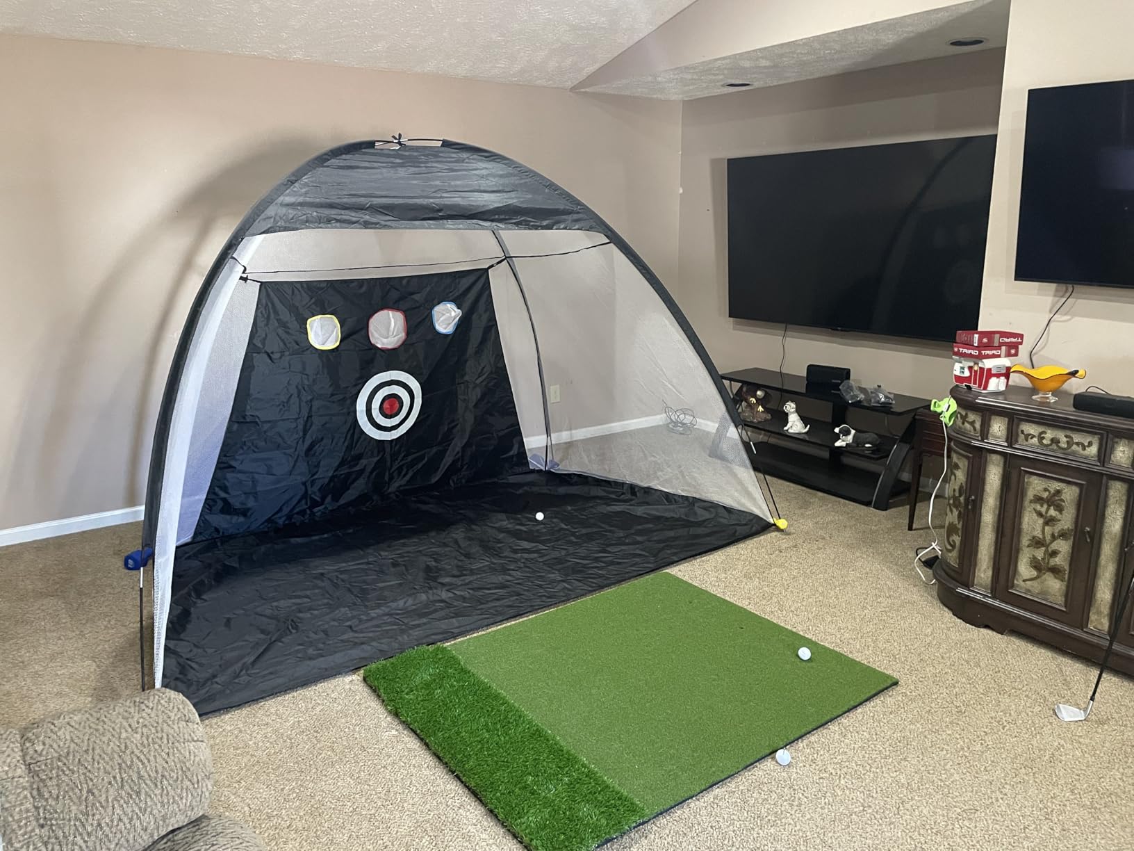 MONOJOY 5x4ft Golf Hitting Mat, Professional Practice Turf for Indoor & Outdoor Use, Shock Absorption EVA Base, Integrated Ball Tray or Dual-Turf Design, Portable Carrying Strap customer photo 1