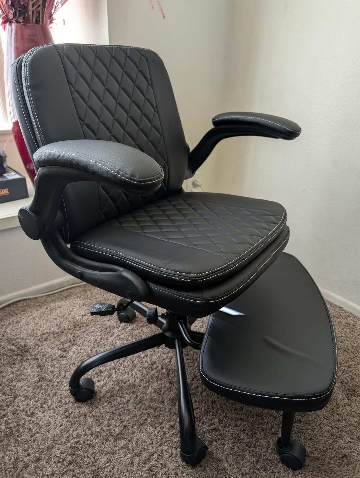 AreShark Cross Legged Office Chair, ADHD Criss Cross Desk Chair with Wheels & Stretchable Rotating Footrest, Height Adjustable Wide Yoga Kneeling Meditation Chair with Flip-up Armrests Back Support customer photo 2