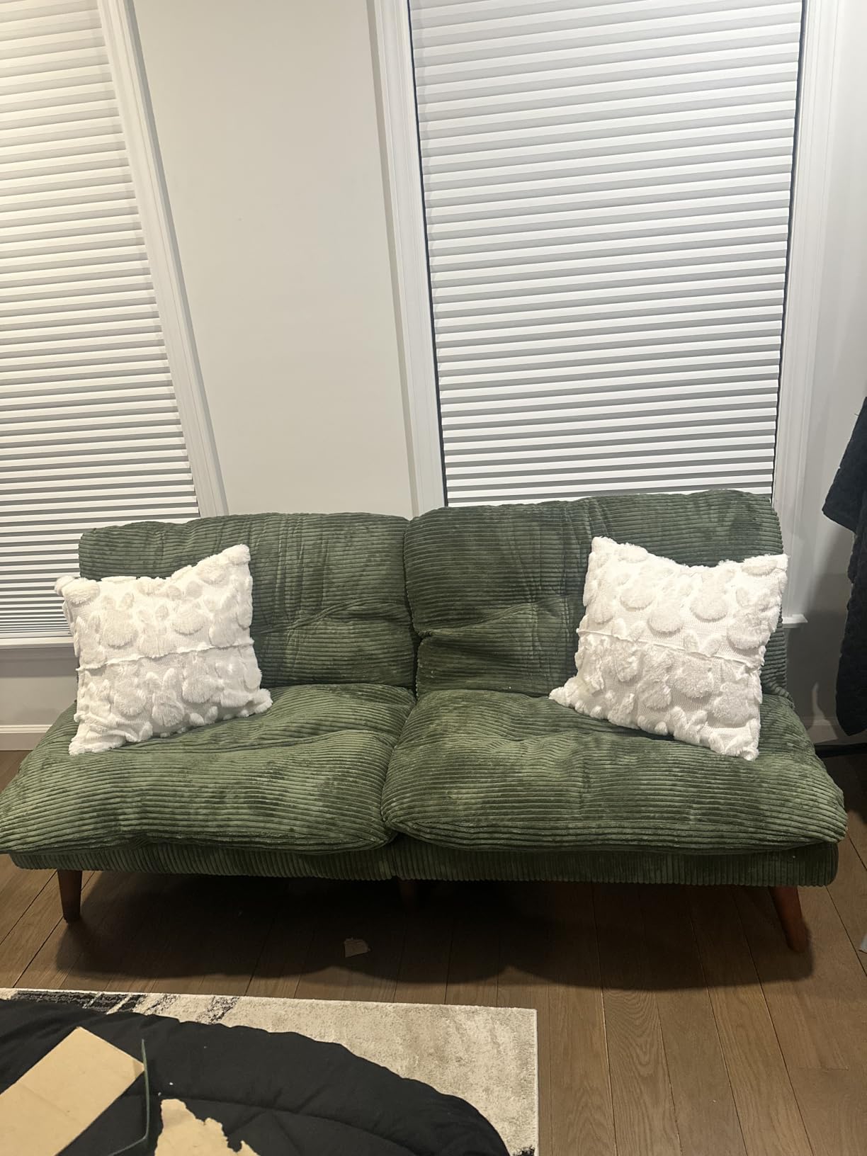 Futon Sofa Bed, 69 inch Futon Couch with Adjustable Backrest, Corduroy Convertible Sleeper Sofa Bed, Folding Sleeper Recliner for Apartment, Living Room, Office, Green customer photo 1