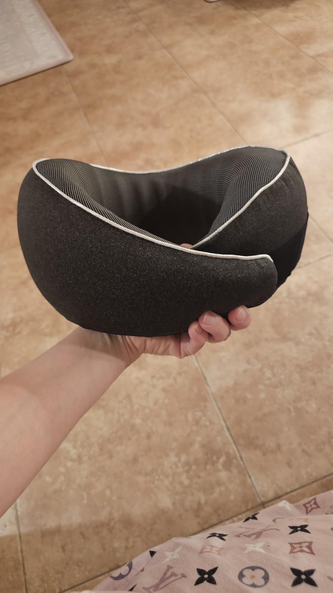Travel Neck Pillow for Airplanes, Premium Memory Foam Neck Pillow with Ergonomic 360° Support, Travel Essentials for Plane, Car, Train and Home, Gray customer photo 1
