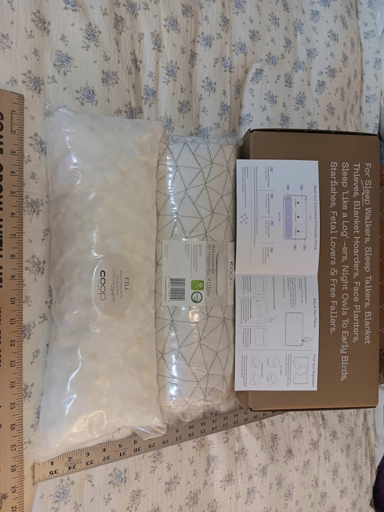 Coop Home Goods Adjustable Orthopedic Pillow Queen, Ergonomic Cervical Neck Support, Memory Foam Pillows for Side & Back Sleepers, Breathable, Washable Cover, GREENGUARD & CertiPUR-US Certified customer photo 2