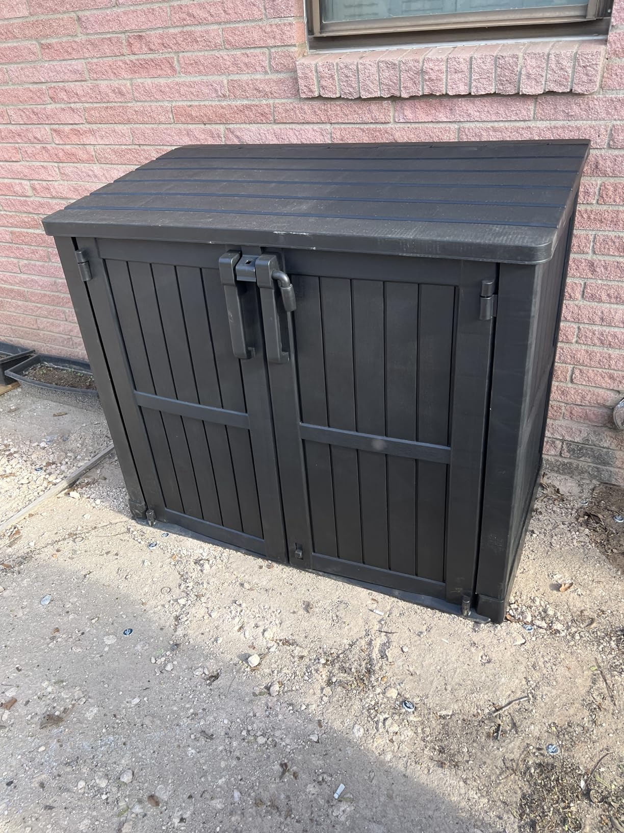 36 Cu Ft Resin Outdoor Storage Shed, Weatherproof Horizontal Outdoor Storage Cabinet with Dual Lock Door for Backyard, Patio, Garage, Garden (Black) customer photo 1
