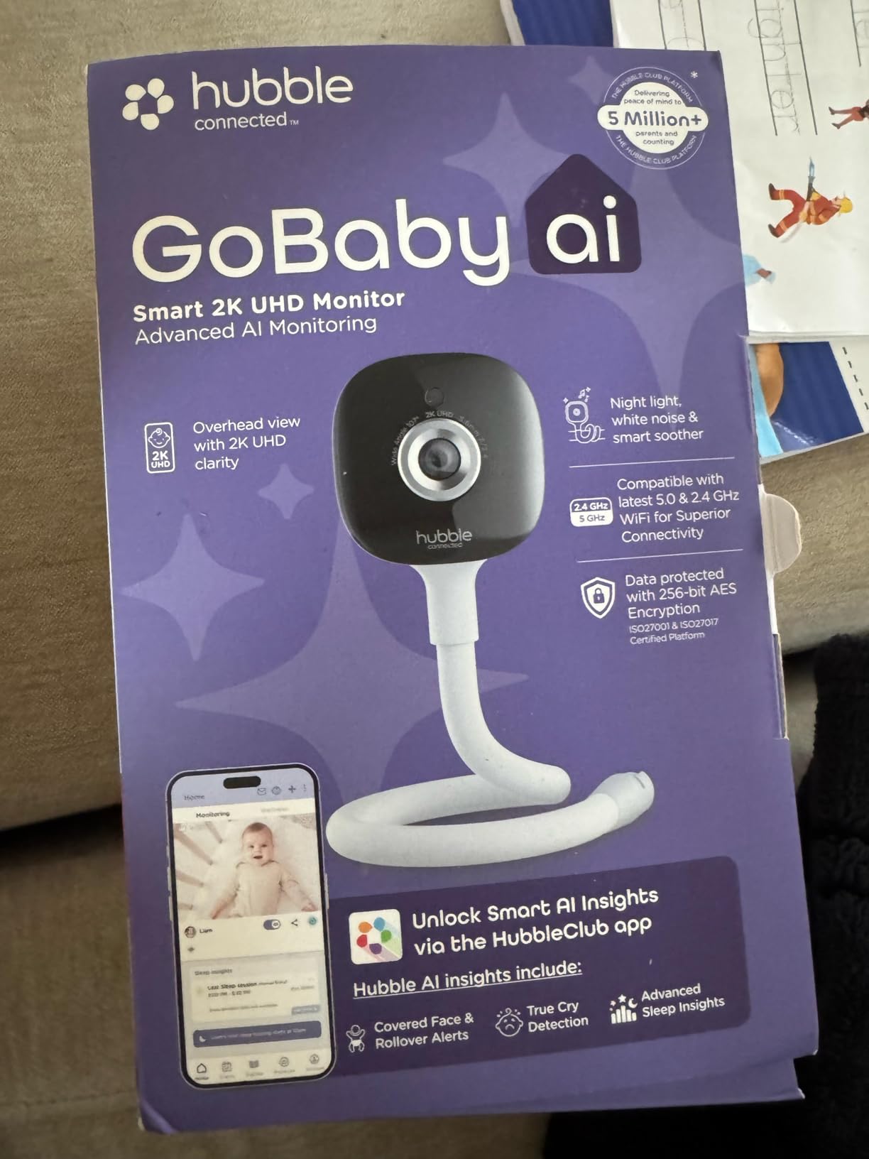 HUBBLE CONNECTED GoBaby AI - 2K HD Baby Monitor Camera w/Advanced AI Monitoring, Covered Face & Rollover Detection, True Cry Alerts, Sleep Training & Smart Soother - w/Flexible Mount customer photo 2