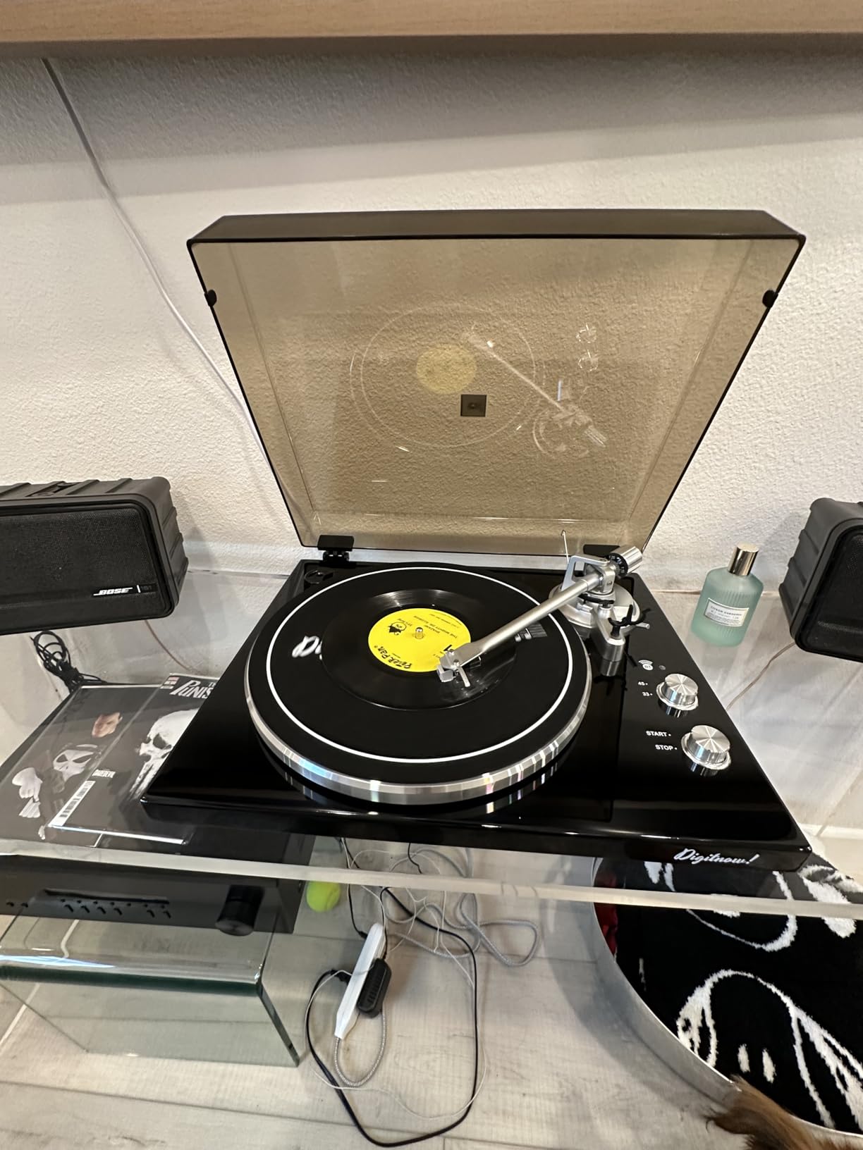Belt Drive Turntable for Vinyl Record Player, Work with Bluetooth Speakers or Active Speaker, Built-in Phono Pre-amp, USB Digital Output, Magnetic Cartridge, 33/45 RPM, High-Gloss Wood Design customer photo 1