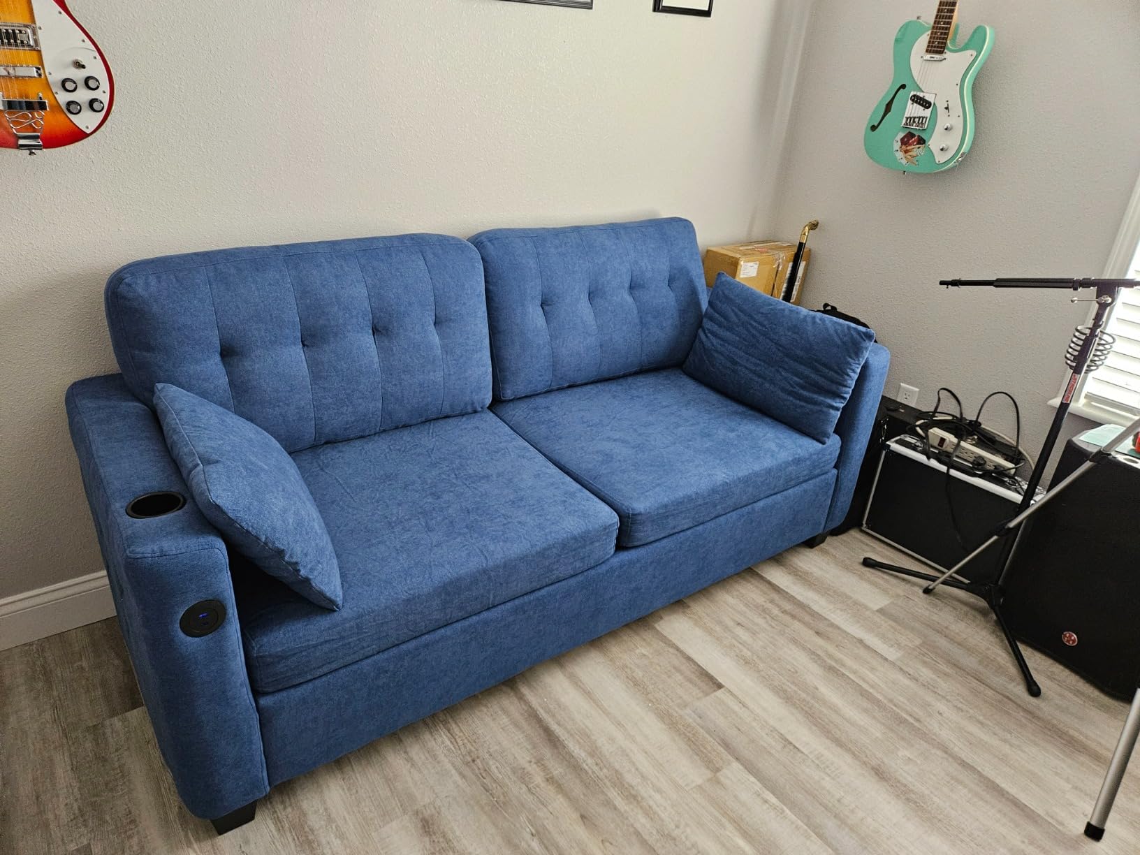 LINSY HOME Pull Out Sofa Bed - Convertible Loveseat Sleeper Sofa, Upgraded Bed Frame Pullout Couch - USB Charging & Cup Holders, Corduroy Sofa Bed for Living Room Small Space, Queen Size (Grey) customer photo 2