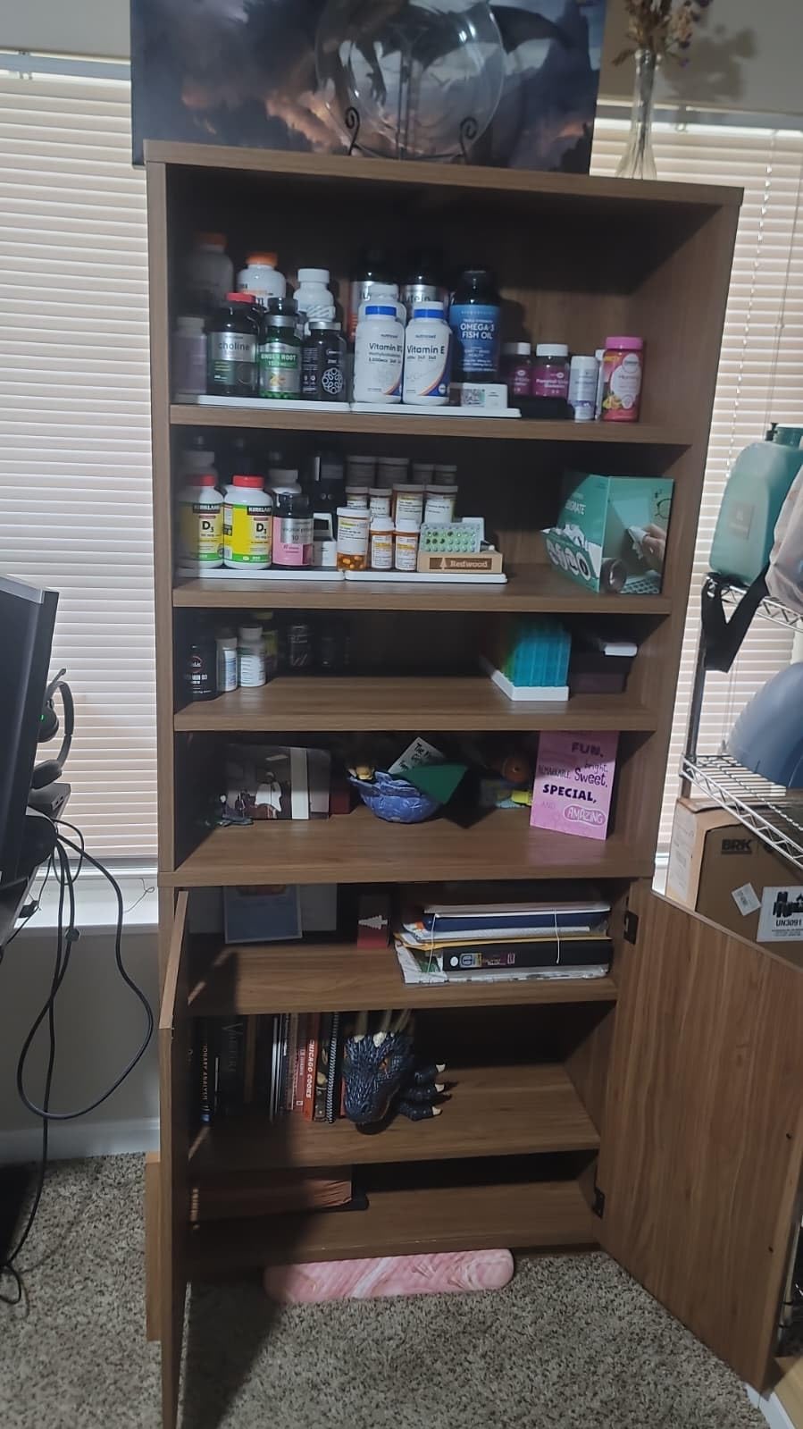 70'' Tall Bookcase with Doors, 7-Tier Bookshelf with Cabinet & Adjustable Shelves, Wooden Floor Standing Display Bookshelves with Storage Cabinet for Living Room, Home Office, Walnut customer photo 1