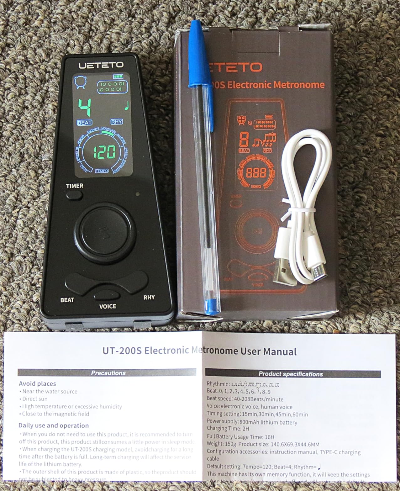 Ueteto Digital Metronome for Piano, Guitar, Drum, Violin Practice, Metronome with Human Voice and Headphone Jack, 9 Rhythms, 40-208 BPM, Timer Function for Musicians customer photo 2