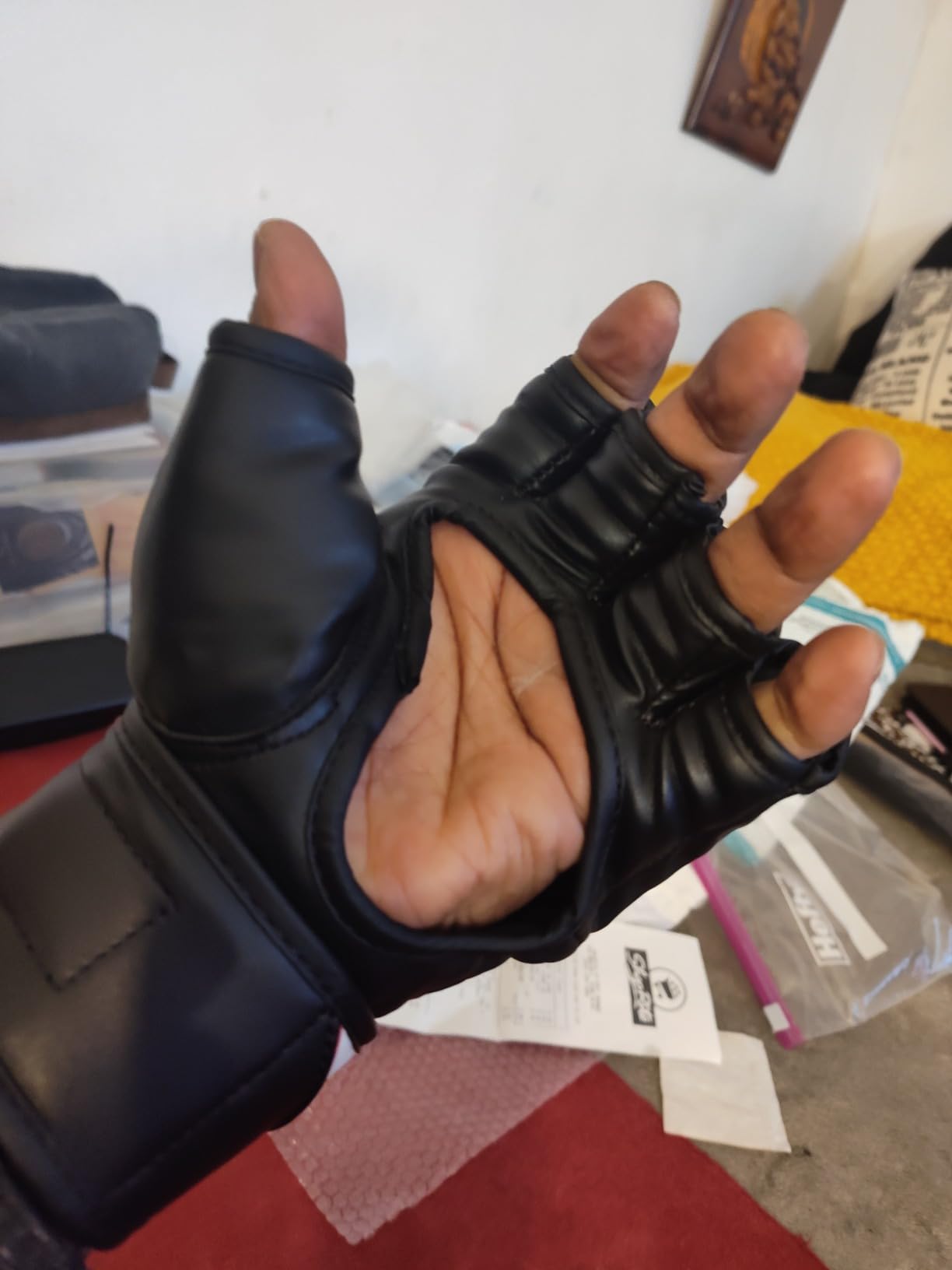 RDX MMA Gloves Grappling Sparring, Maya Hide Leather, Boxing Gloves Men Women Muay Thai Martial Arts Training, Half Finger Adjustable Mitts Wrist Support Kickboxing Cage Fighting Punching Bag Workout customer photo 2