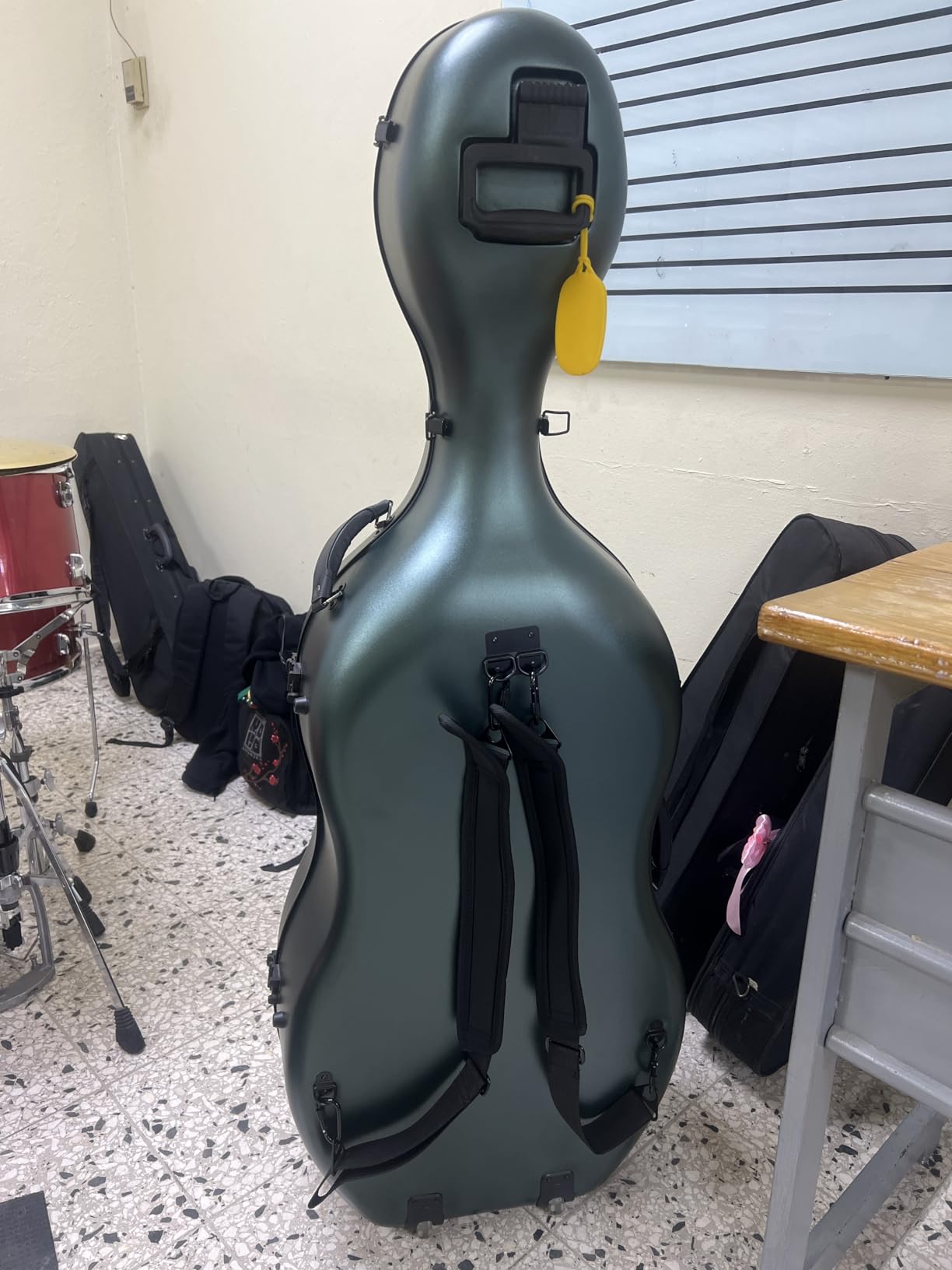 Carbon Fiber Cello Case for 4/4 Full Size Hard Shell with Wheels, Built-in Handle, Backpack Straps, Bow Holders Cello Accessories Box Strong & Ultralight (Black Pattern) customer photo 1