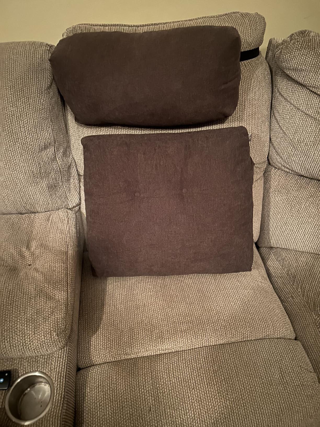 TANYOO Lumbar Support Pillow for Recliner Chair with Headrest, Dual-Layer Large Back Pillow for Deep Couch & Sofa, Memory Foam Lower Back Support Cushion Set for Sciatica Relief Brown customer photo 2