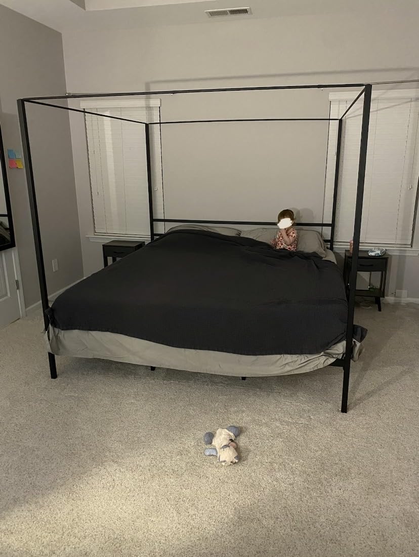 YITAHOME Metal Four Poster Canopy Bed Frame King Size, 14 Inch Platform with Built-in Headboard Strong Metal Slat Mattress Support, No Box Spring Needed, Black customer photo 1