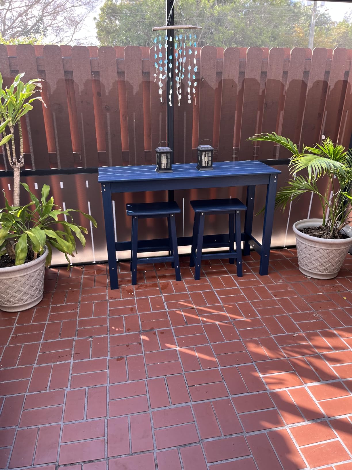 SERWALL Outdoor Bar Set - 2 Adirondack Bar Chairs & Bar Height Table with 1.6