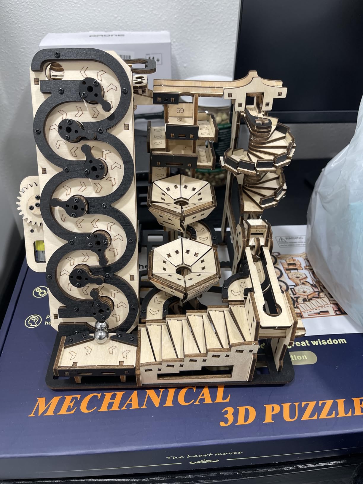 3D Wooden Puzzles for Adults Electric Rolling Ball Maze Kit, Mechanical Kinetic Art Building Set, DIY Brain Teaser Puzzle, Desk Decor for Home Office, Creative Gift for Teens Adults Ages 14+ customer photo 1
