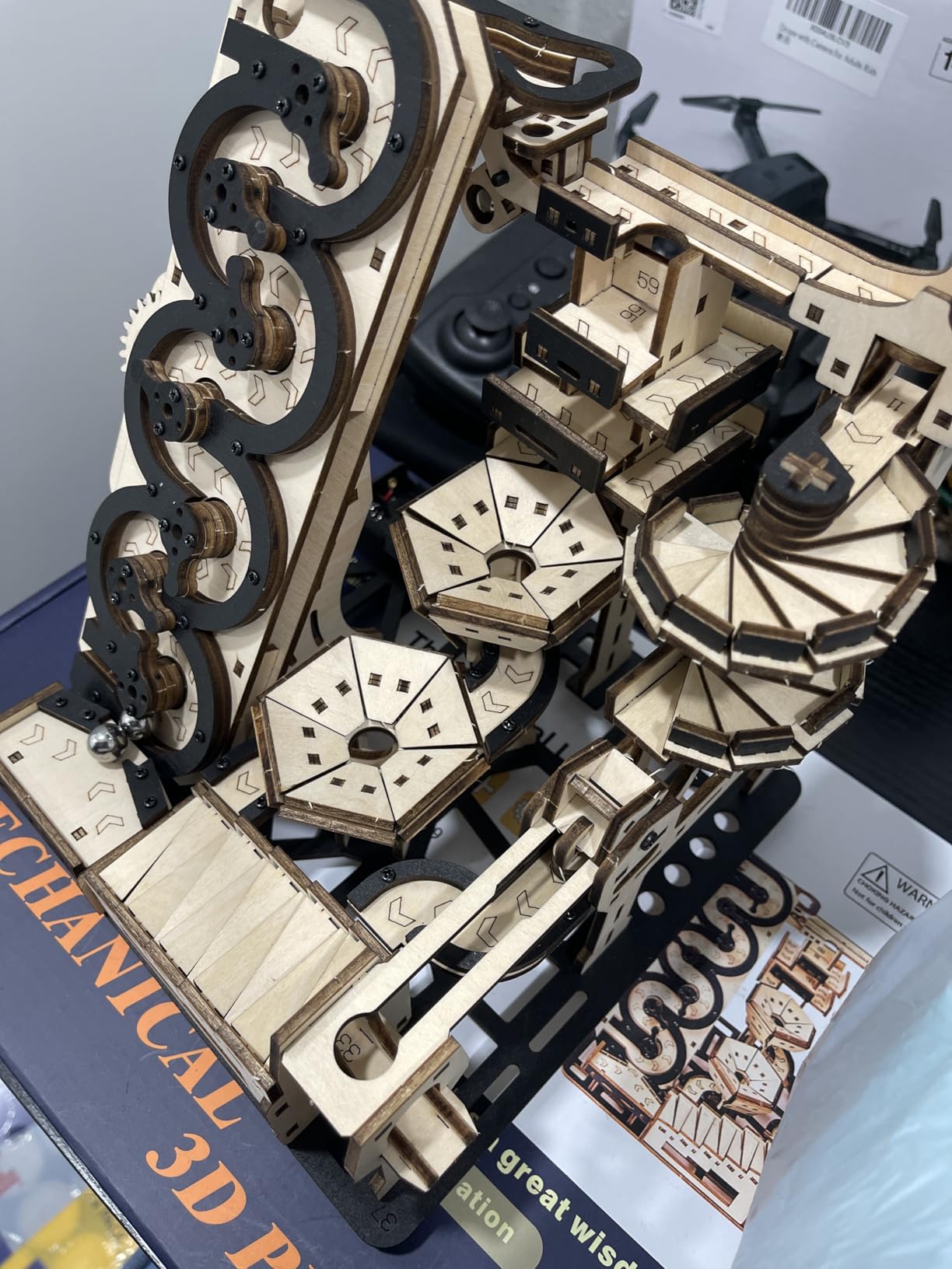 3D Wooden Puzzles for Adults Electric Rolling Ball Maze Kit, Mechanical Kinetic Art Building Set, DIY Brain Teaser Puzzle, Desk Decor for Home Office, Creative Gift for Teens Adults Ages 14+ customer photo 2