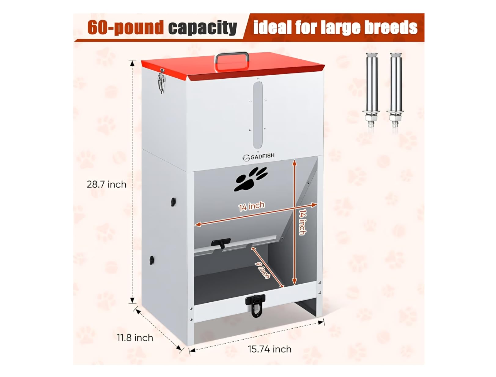 GADFISH 60 lbs Large Automatic Dog Feeder, Outdoor Heavy Duty Pet Feeder for Large Breed Dogs, with Viewing Window and Lockable Door customer photo 1