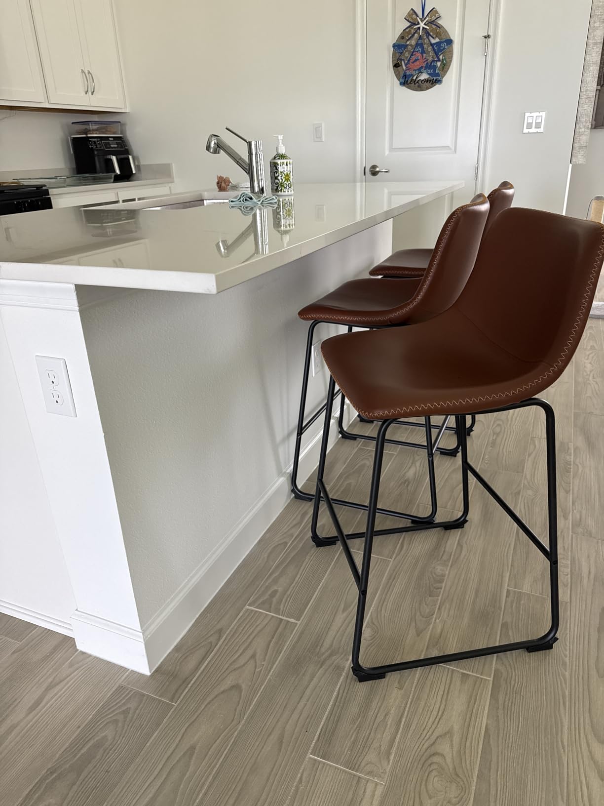 DUMOS 26 Inch Counter Height Bar Stools Set of 4, Modern Faux Leather High Barstools with Back and Metal Leg, Bar Chairs for Kitchen Island, Brown customer photo 2