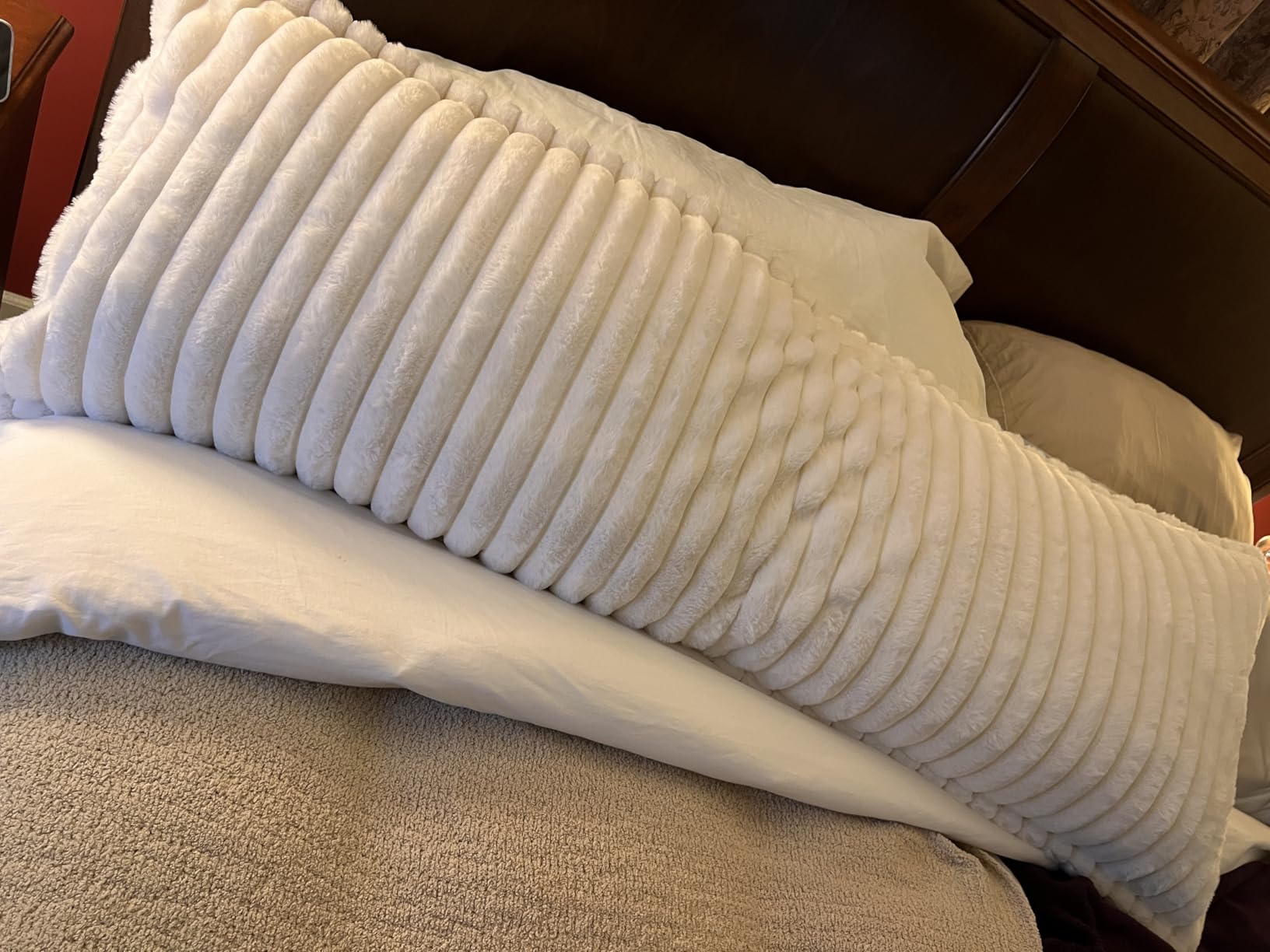 Luxurious Faux Fur Full Body Pillow for Adults, Shredded Memory Foam Body Pillows for Side Sleeper & Pregnancy, 20x54 Inch Fluffy Long Bed Pillow for Back Pain Relief, Removable Cover customer photo 2