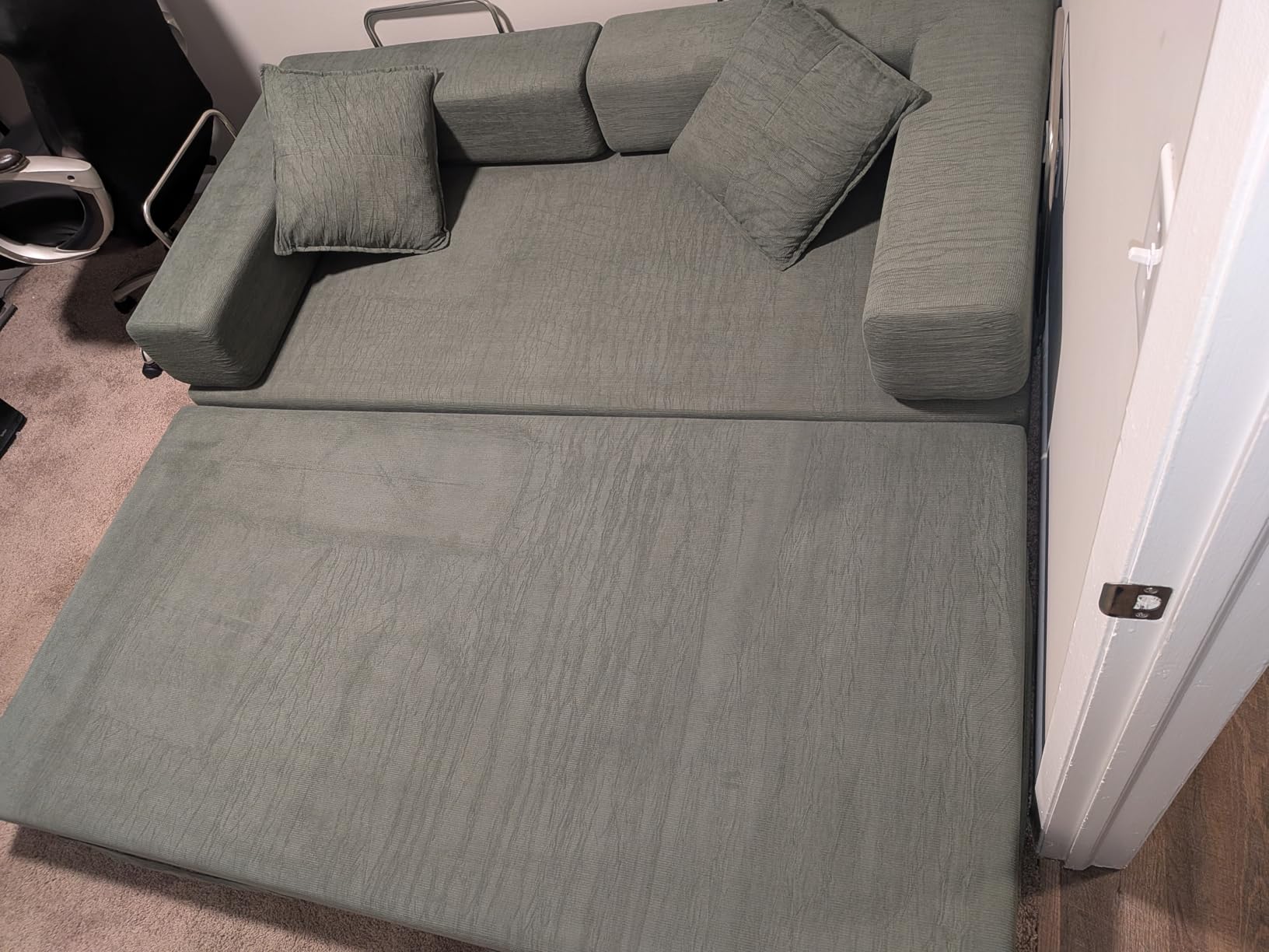 78 Inch Convertible Sofa Bed, 5-in-1 Futon Sofa Bed Pull Out Couch, Boneless Couch Bed for Living Room, Corduroy Boneless Couches for Bedroom, Apartment, No Assembly Sleeper Sofa Bed, Beige customer photo 1