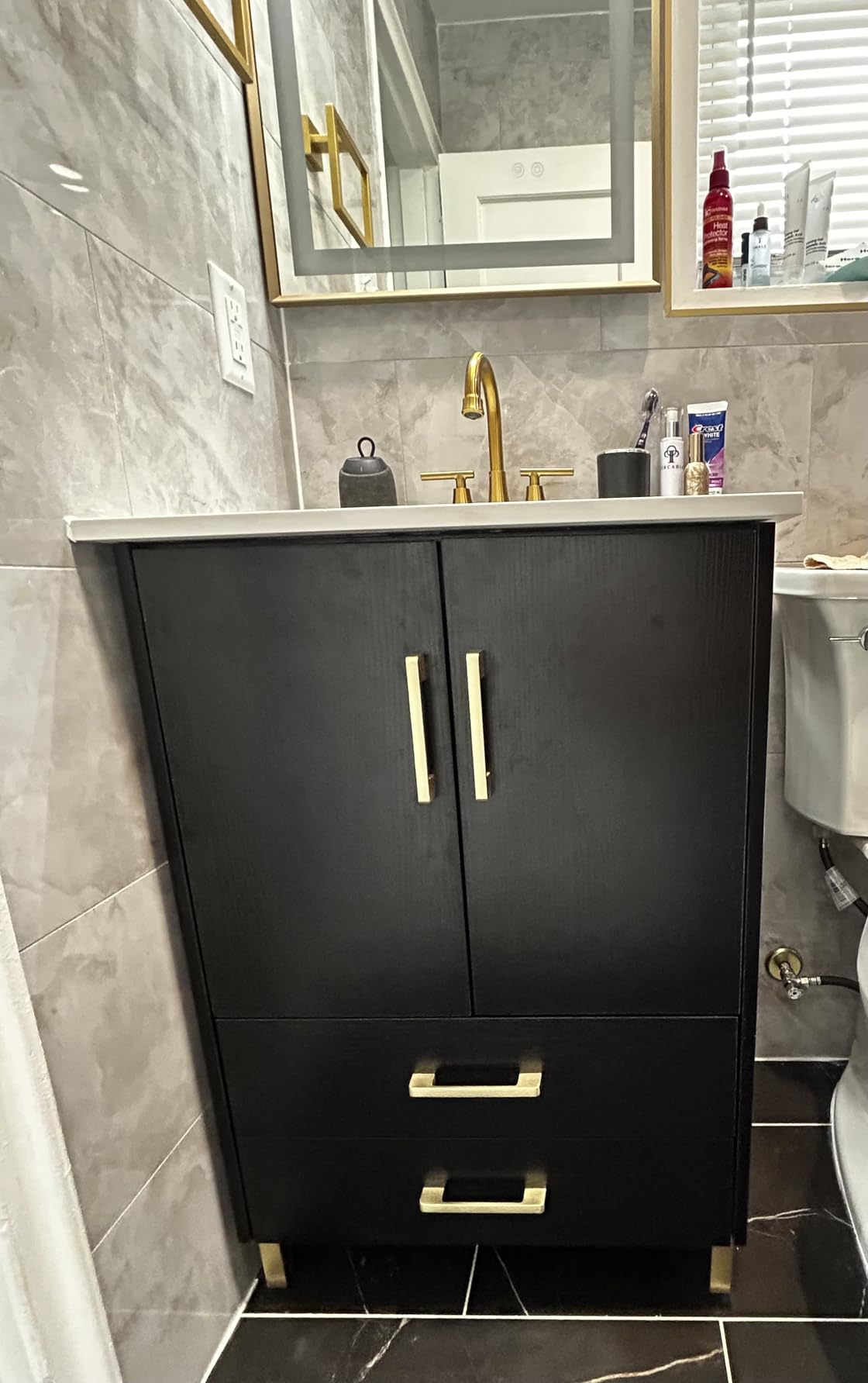 phiestina Pre-Assembled 16 Inch Black Small Bathroom Vanity, Freestanding Bathroom Cabinet with Ceramic Sink, Soft-Close Door customer photo 1