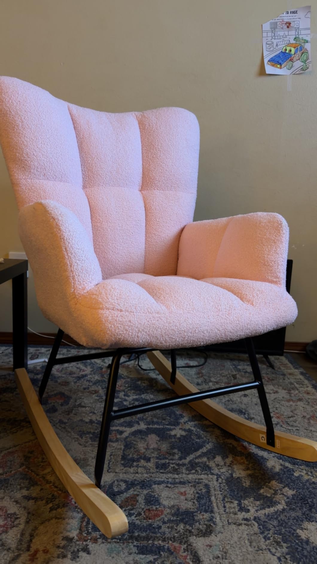 DUMOS Nursery Rocking Chair Teddy Upholstered, Comfy Glider Rocker with High Backrest Armchair Padded Seat, Accent Side Chair for Living Room Bedroom Offices Small Spaces Indoor customer photo 1