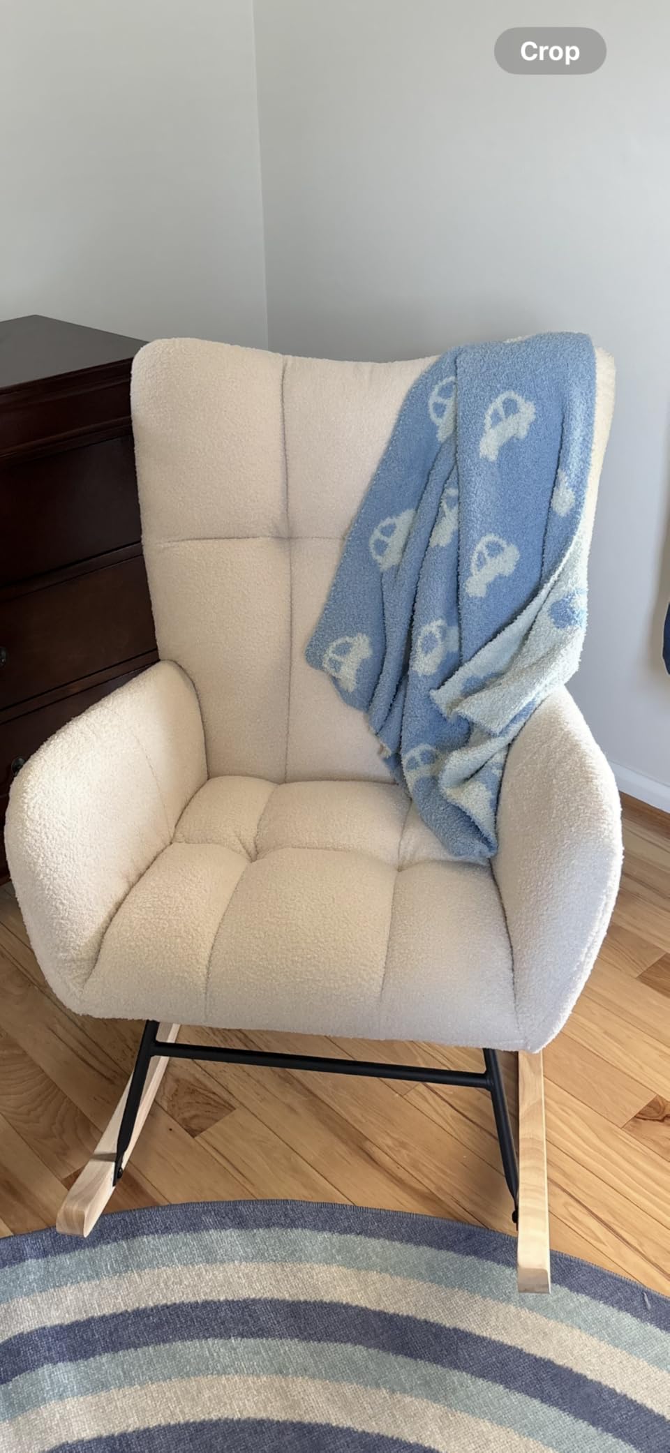 DUMOS Nursery Rocking Chair Teddy Upholstered, Comfy Glider Rocker with High Backrest Armchair Padded Seat, Accent Side Chair for Living Room Bedroom Offices Small Spaces Indoor customer photo 2