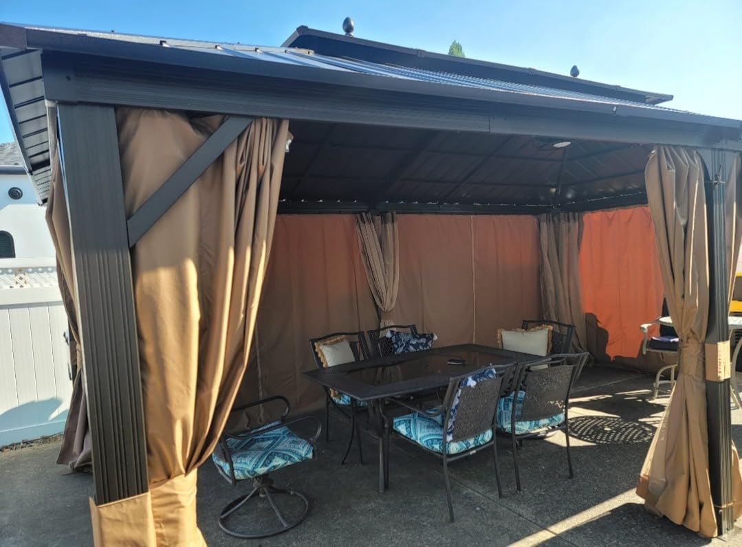 YITAHOME 10X12FT Hard Top Gazebo Aluminum Frame Patios Double Roof Canopy Garden Metal Gazebo Tent Curtains Netting for Patios Backyards Decks Lawns, Gray customer photo 2