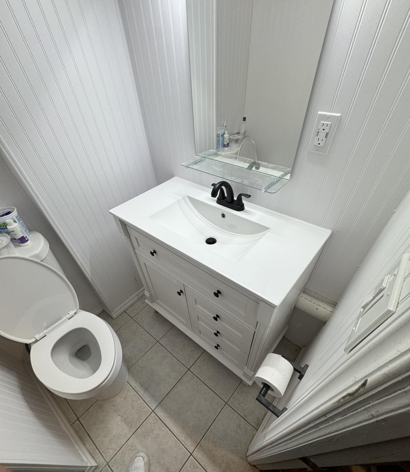 LIKIMIO 30 Inch Bathroom Vanity with Sink, Towel Holder & Adjustable Solid Wood Legs for Uneven Floor, Modern Bathroom Storage Cabinet with Tip-Out Drawer, 2 Drawers & Adjustable Shelf, White customer photo 1