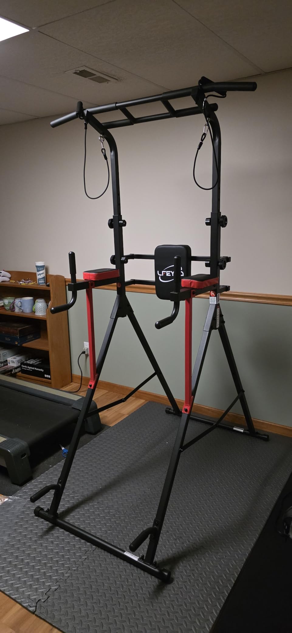 Power Tower Pull Up Bar Free Standing - 13-Level Adjustable Height Dip Station with X-Frame Stability, Multi-Grip Handles, Backrest, Anti-Slip Foot Pads customer photo 1