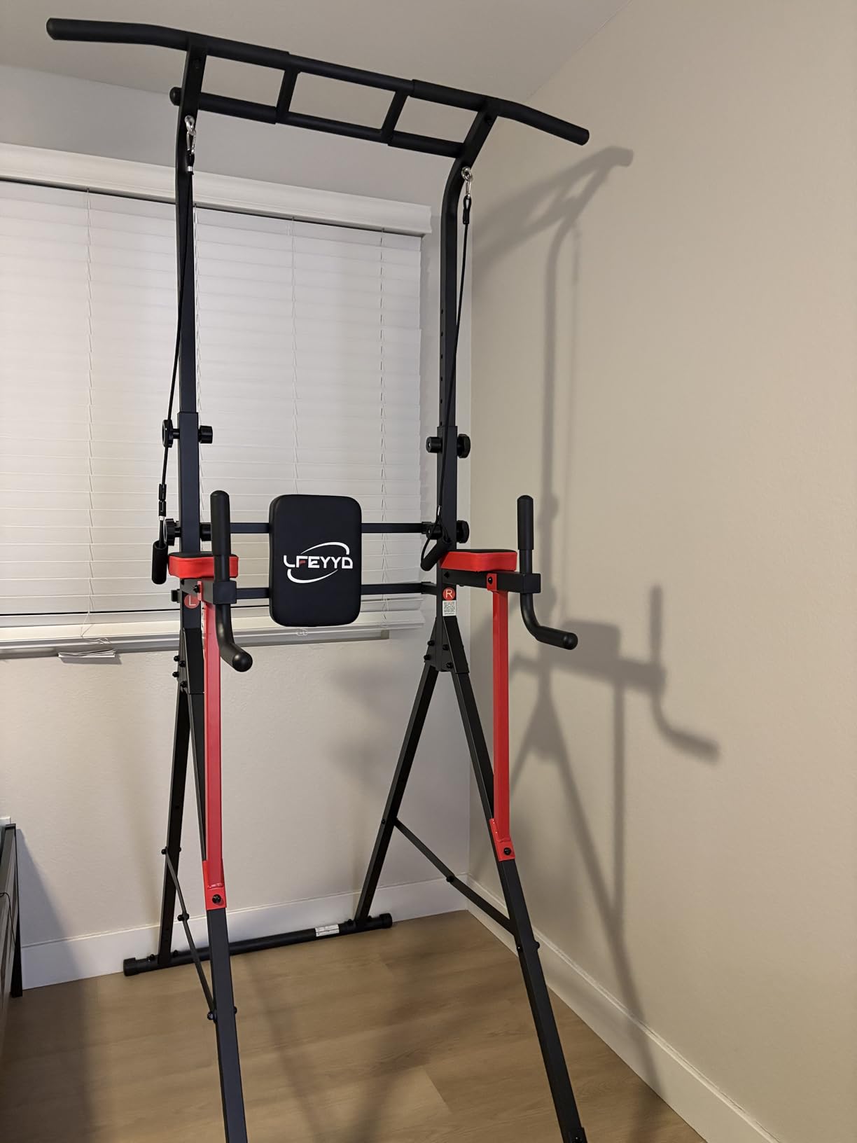 Power Tower Pull Up Bar Free Standing - 13-Level Adjustable Height Dip Station with X-Frame Stability, Multi-Grip Handles, Backrest, Anti-Slip Foot Pads customer photo 2