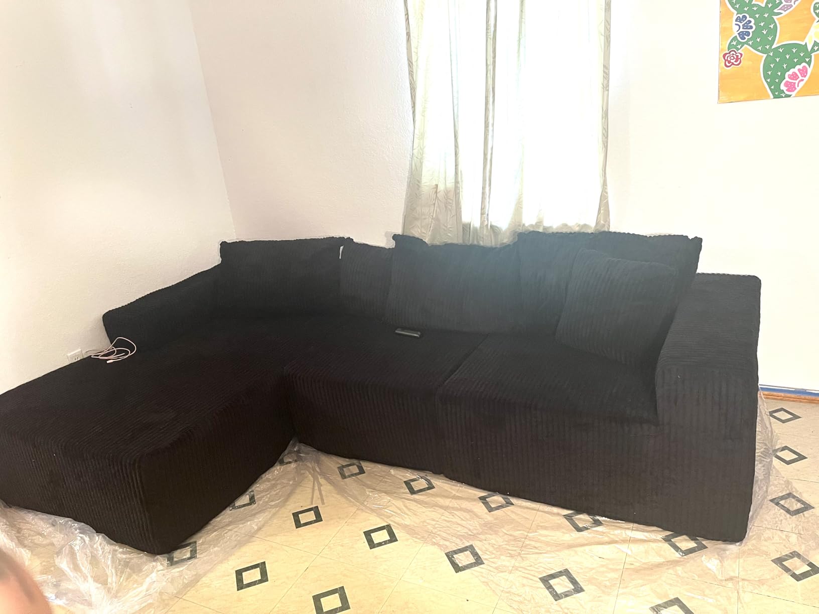 Cloud Couch Sectional, Modular Sofa with Deep Seat, Convertible Sectional Couches for Living Room, Plush Corduroy U Shaped Boneless Couch (Black, 6 Seater & 1 Ottoman) customer photo 2