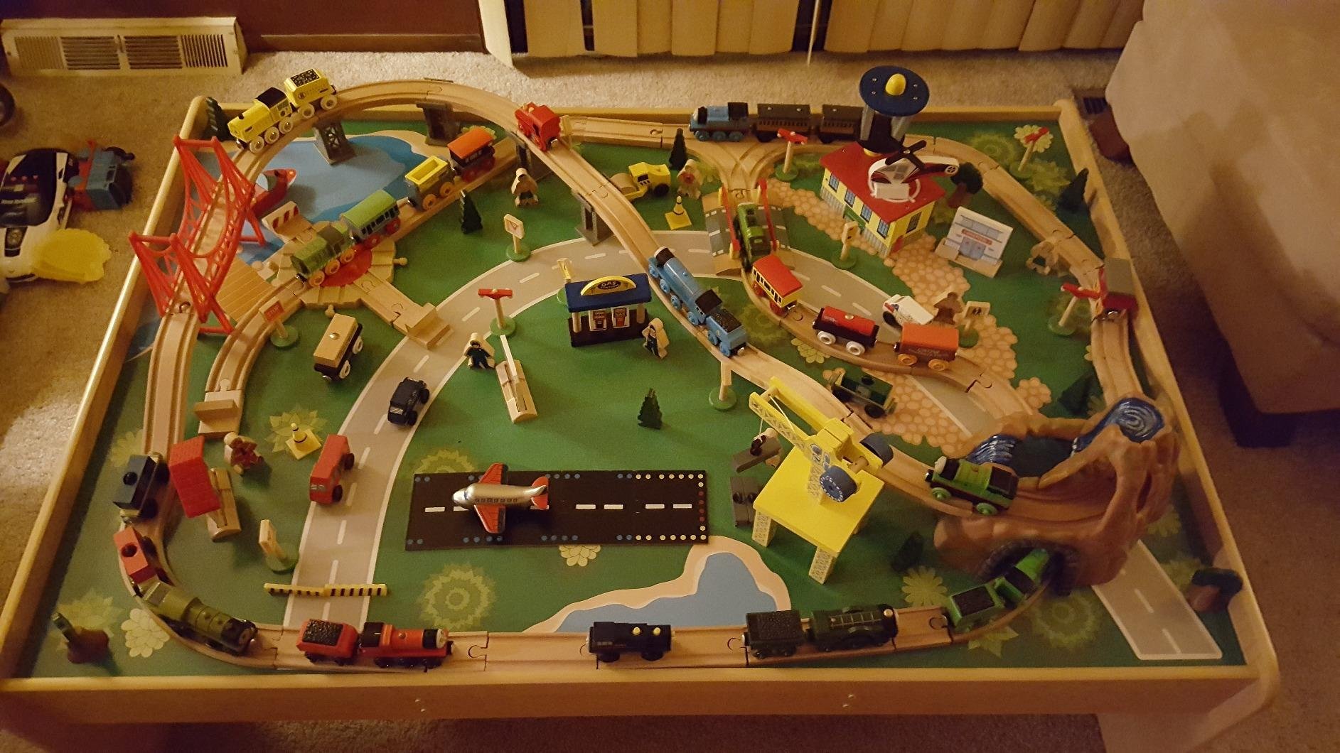 KidKraft Waterfall Mountain Wooden Train Set & Table with 120 Pieces, 3 Storage Bins customer photo 1