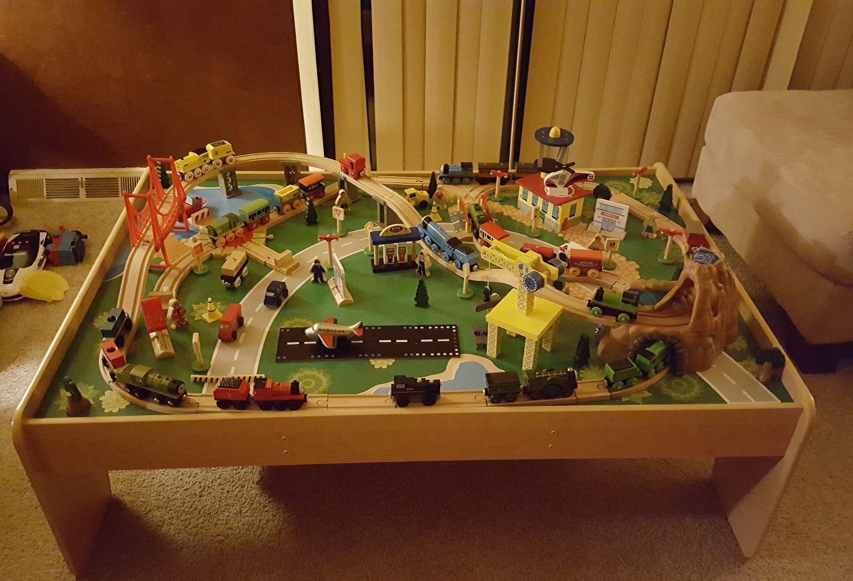 KidKraft Waterfall Mountain Wooden Train Set & Table with 120 Pieces, 3 Storage Bins customer photo 2