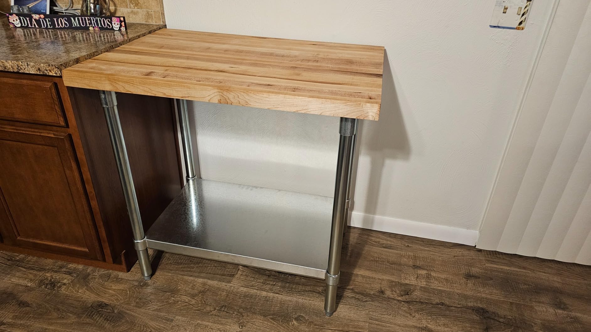 John Boos HNS09 Maple Top Work Table with Galvanized Steel Base and Adjustable Galvanized Lower Shelf, 48