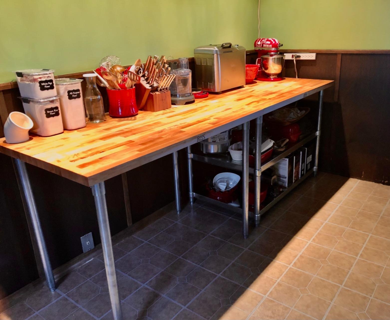 John Boos Maple Work Table, 48 x 30 x 1.5 Inch, Edge Grain Construction, Adjustable Lower Shelf, Galvanized Steel, 89 pounds, Brown, Oil Finish, Model JNS09 customer photo 2