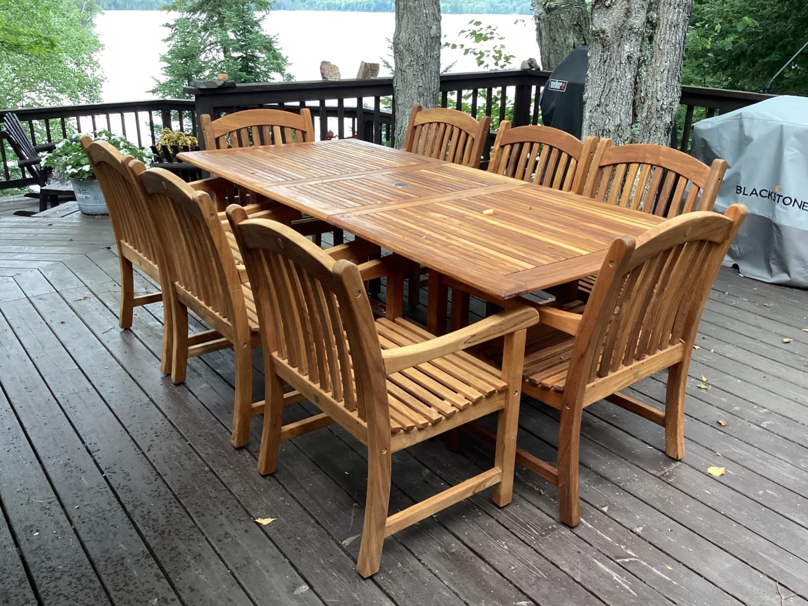 Amazonia Newcastle 9-Piece Outdoor Rectangular Dining Table Set | Certified Teak | Ideal for Patio and Indoors, Light Brown customer photo 2