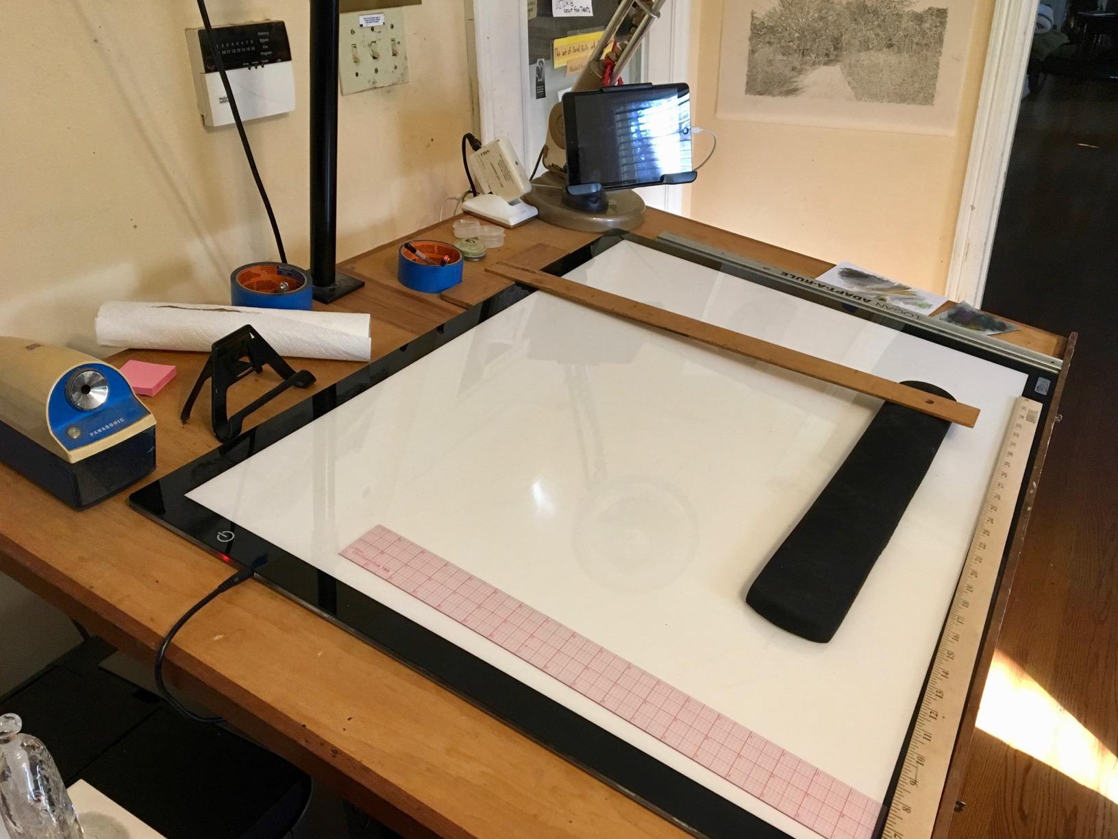 U.S. Art Supply Lightmaster 17x24 (A2) LED Lightbox Board - 32.5 Diagonal, Ultra-Thin, Dimmable Light Pad - Measuring Grid & Protractor Included - 110V, Flicker-Free, Portable, 50,000 Hour LEDs customer photo 2