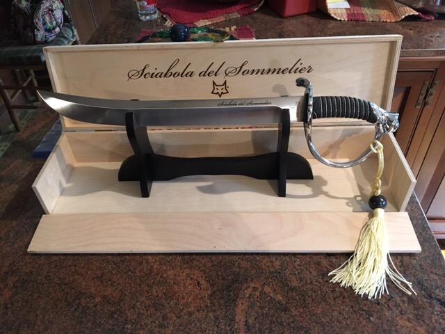 Fox Knives Maniago Italy Champagne Saber, Sciabola del Sommelier Celebration Saber, Stainless Steel Ceremonial Bottle Opener, Nickel Finish Handle, Wooden Display Box customer photo 2