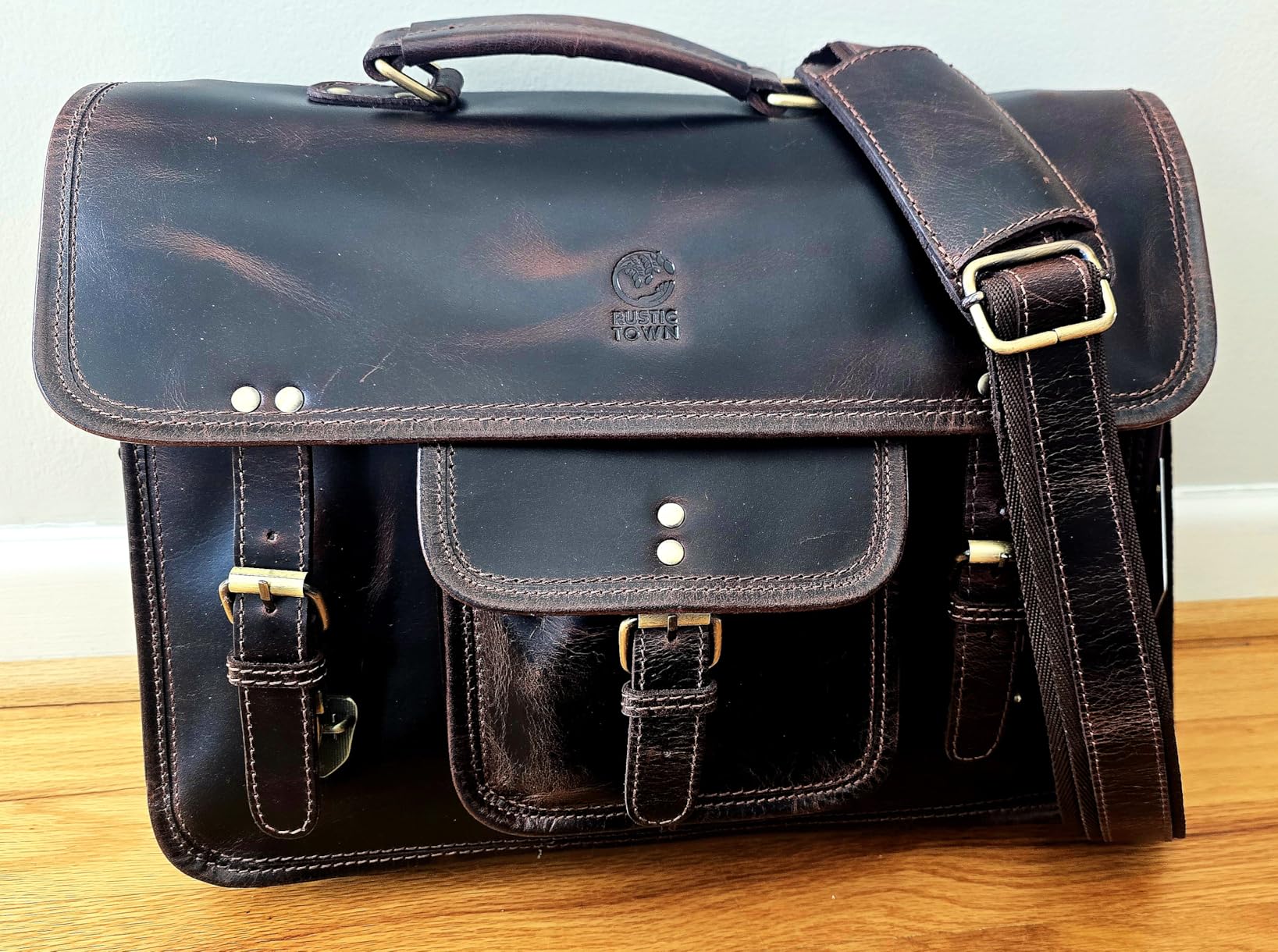 RUSTIC TOWN Leather Messenger Bag for Men - Full Grain Leather Briefcase Laptop Satchel Office Crossbody Travel Bag customer photo 1