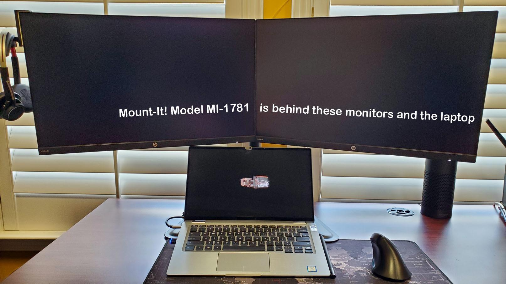 Mount-It! Free Standing Dual Monitor Stand | Double Monitor Desk Mount | Fits Two 19-27 Inch Computer Screens | 2 Heavy Duty Height Adjustable Arms | VESA Compatible 75 100 customer photo 1