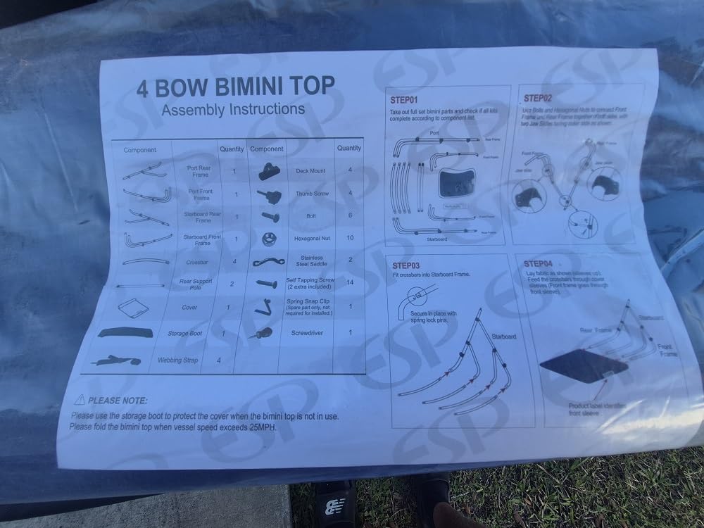 Naviskin 3-4 Bow Bimini Top Cover with 1 Inch Aluminum Frame - Premium Marine Canvas customer photo 1