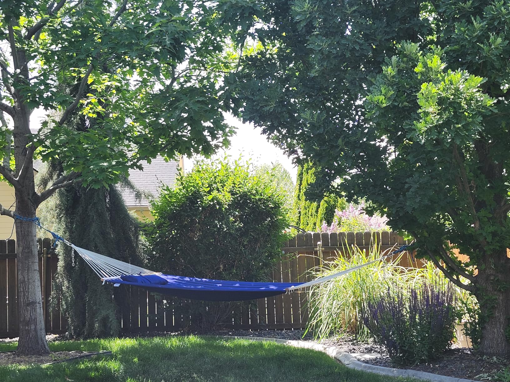 Lazy Daze Hammocks 12 FT Double Quilted Fabric Hammock with Spreader Bar and Detachable Pillow, 2 Person Hammock for Outdoor Patio Backyard Poolside, 450lbs Weight Capacity, Natural customer photo 2