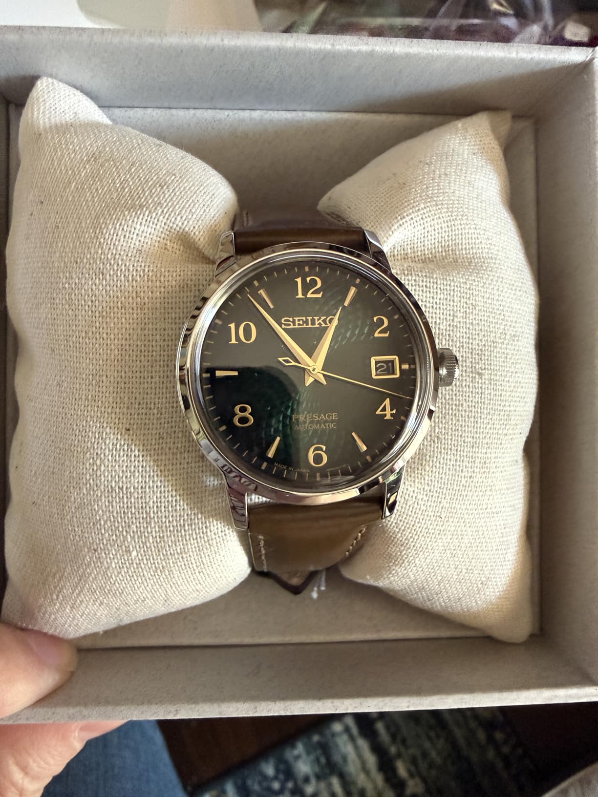 Seiko Presage Cocktail Time Automatic Watch - Patterned Dial with Golden Numerals and Date Calendar, 50m Water-Resistant customer photo 1