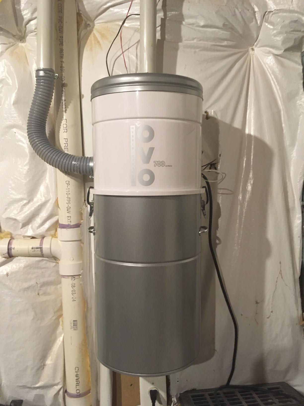 OVO Heavy Duty Powerful Central Vacuum System, Hybrid Filtration (with or Without Disposable Bags) 35L or 9.25Gal, 700 Air watts, Large Vac, White & Silver customer photo 1