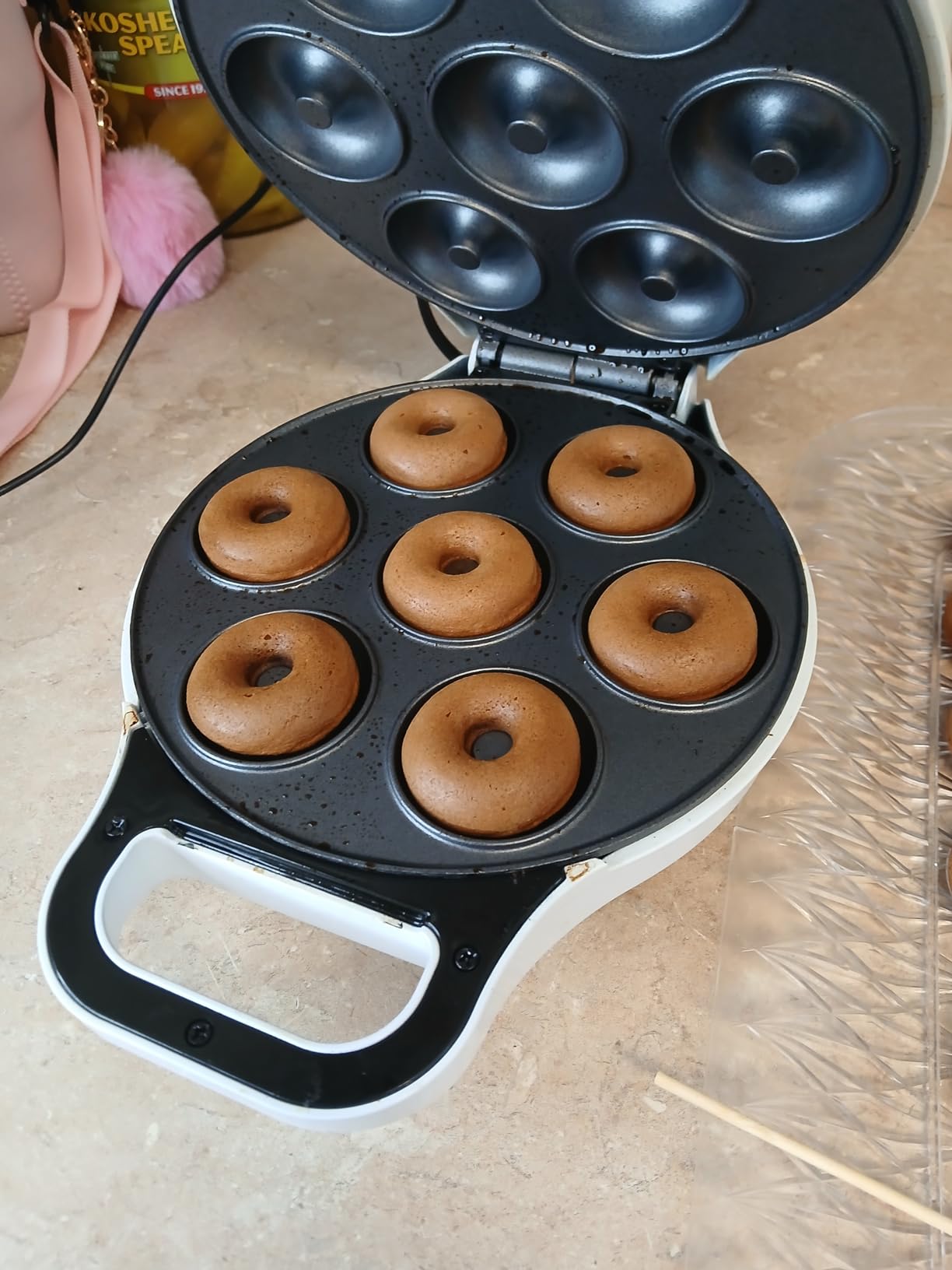 Mini Donut Maker, Durable, Nonstick Easy to Use Mini Baking Machine - Cooks 7 Mini Doughnuts at a Time - Glazed, Frosted with Sprinkles, Nuts, or Vegan Donuts, & More (White) customer photo 2