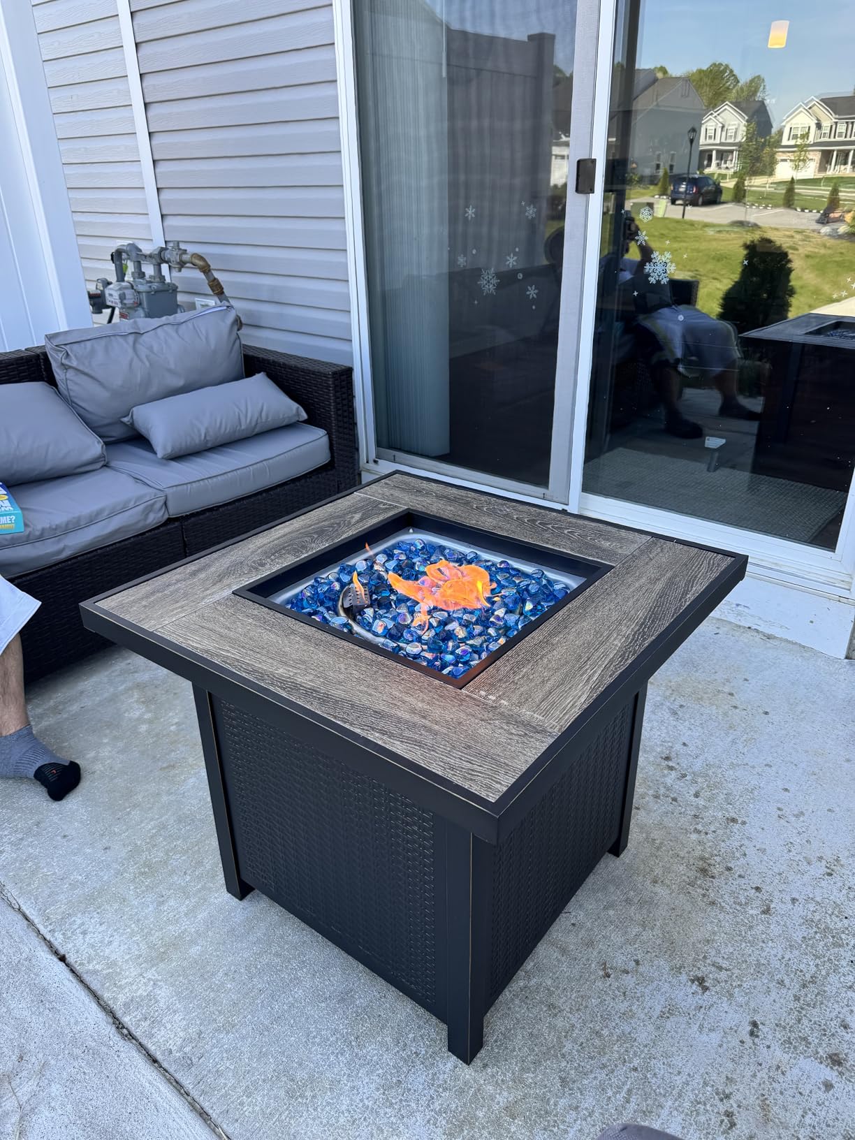 BALI OUTDOORS Propane Gas Fire Pit Table 32 inch 50,000 BTU Square Gas Firepits for Outside, Brown customer photo 1