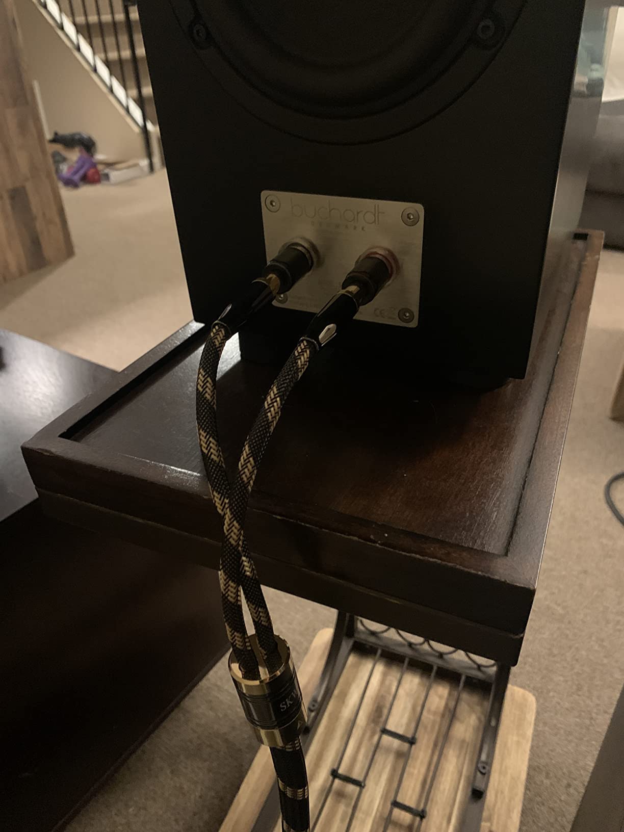 SKW Single Audiophile Speaker Cable,Convertible Banana Spade Gold Plated Connector,Nylon Braid,HiFi Quality Cable(26.2ft/8M,1 Cable for 1 Speaker) customer photo 2