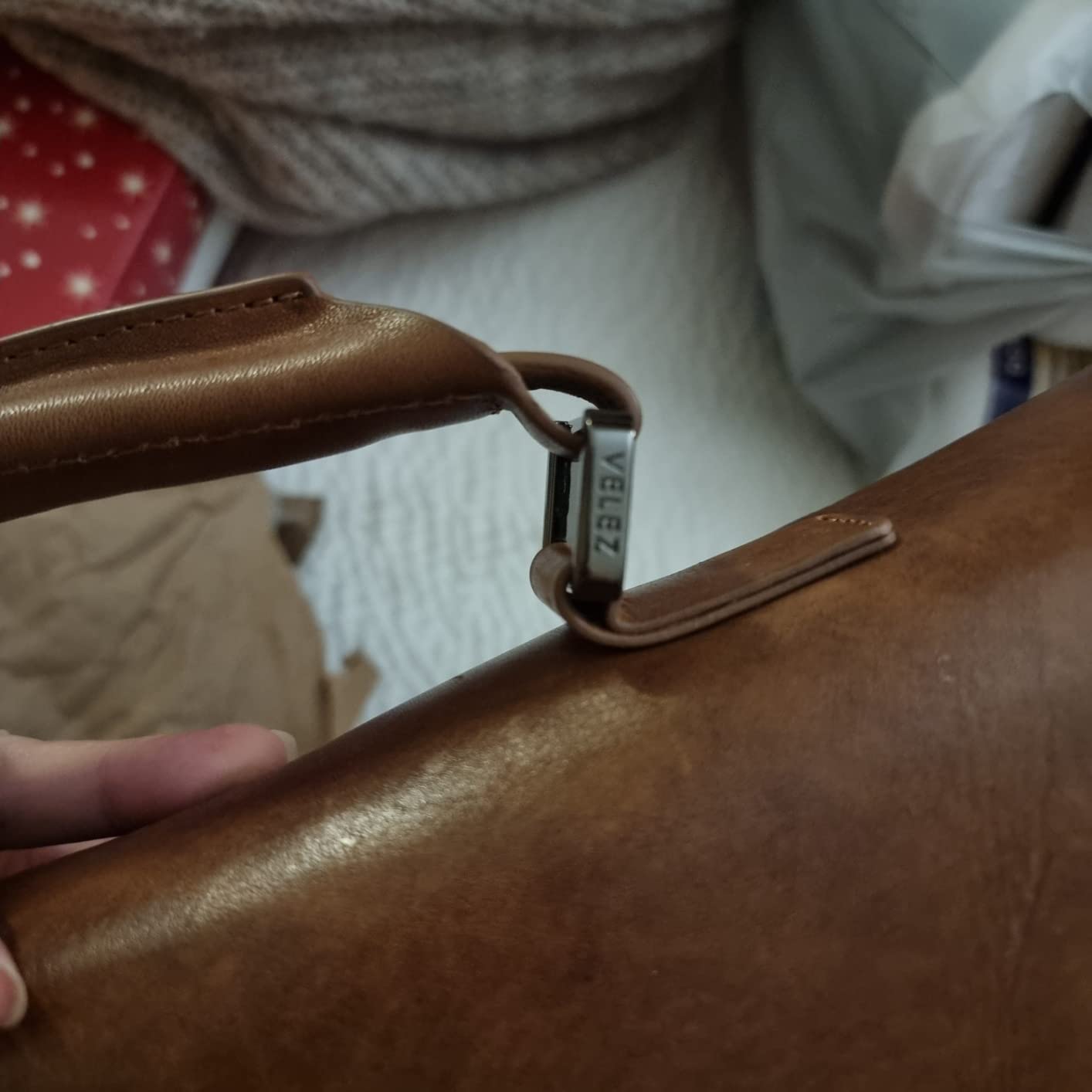 VELEZ Tan Full Grain Leather Messenger Bag for Men - 15