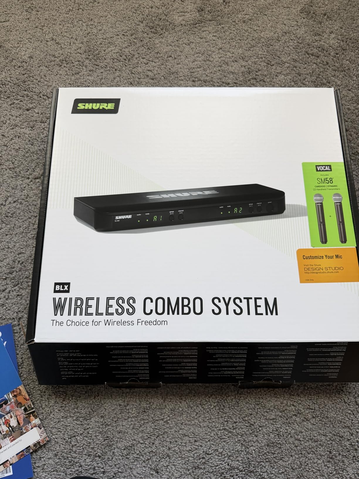 Shure BLX288/SM58 Dual-Channel Wireless Audio System H10 Band (542-572 MHz) - BLX88 Receiver, (2) BLX2 Transmitters with SM58 Dynamic Mic, Up to 14 Hr Battery, 300 ft Range customer photo 1